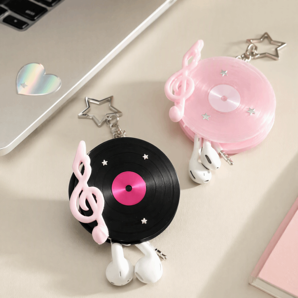 Cable Winder Keychain - Llavero de disco de vinilo Y2K,