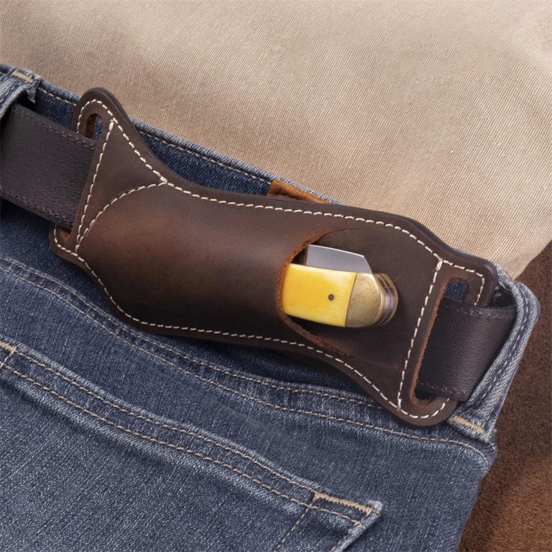 Leather Edc. Carry Pouch - Funda/Bolsa de Cuero Genuino para Cuchillo