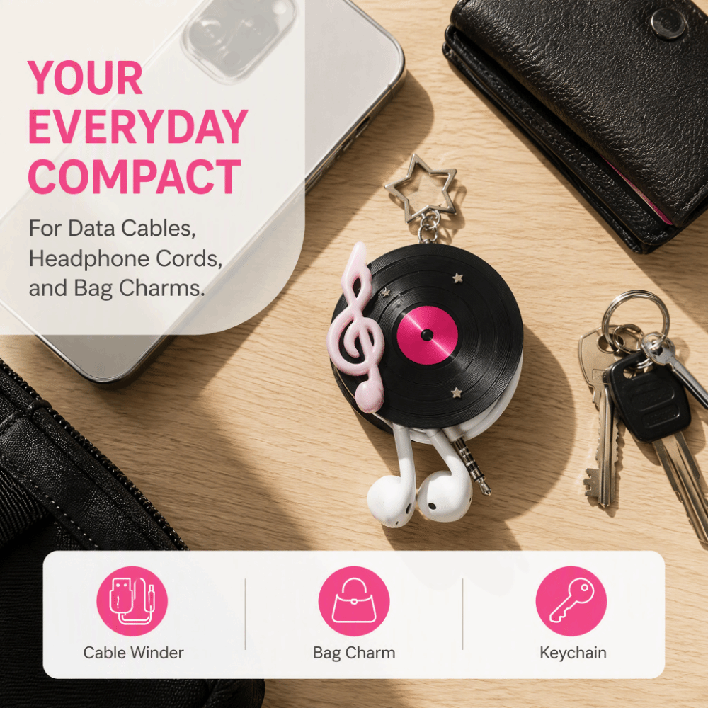 Llavero de disco de vinilo Y2K - Cable Winder Keychain reseña y precio